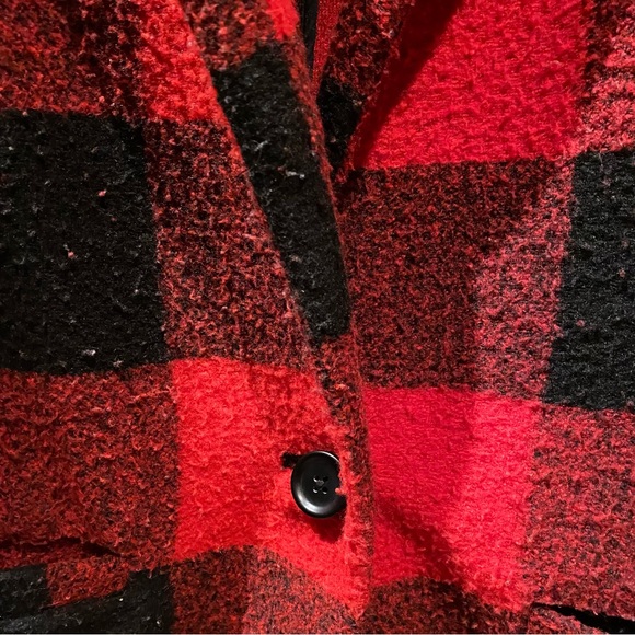 Old Navy || Red Buffalo Plaid Long Jacket Size M - Picture 3 of 9